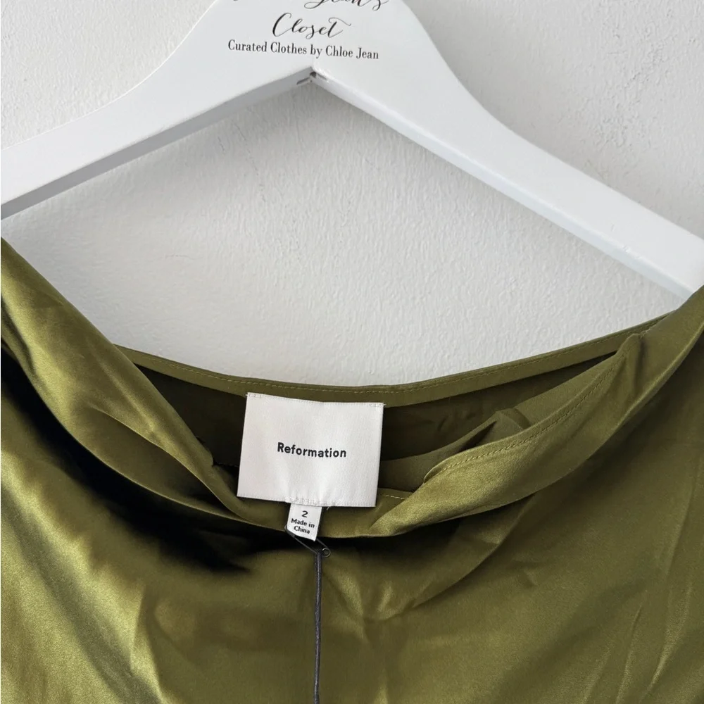 REFORMATION NWT Pike Silk Maxi Dress in Moss - Picture 9 of 14